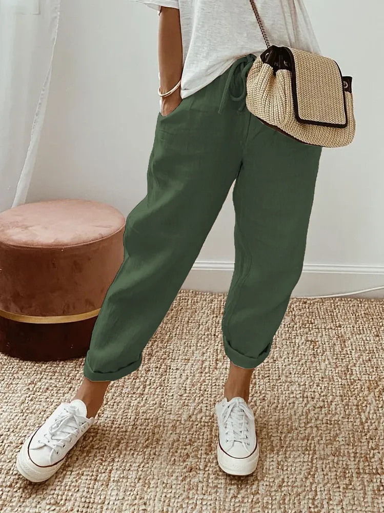 Loose Plain Casual Cotton Pants AH100