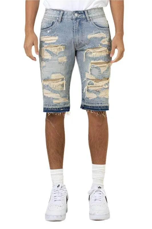 Mens Heavy Rip And Repair Released Hem Jean Shorts