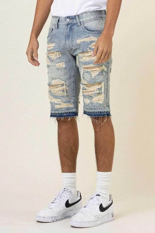 Mens Heavy Rip And Repair Released Hem Jean Shorts