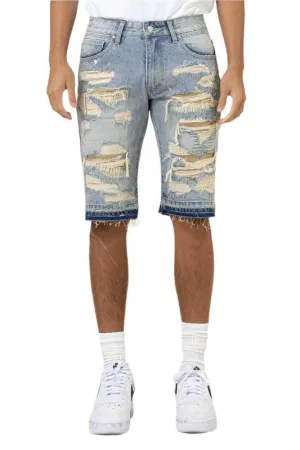 Mens Heavy Rip And Repair Released Hem Jean Shorts
