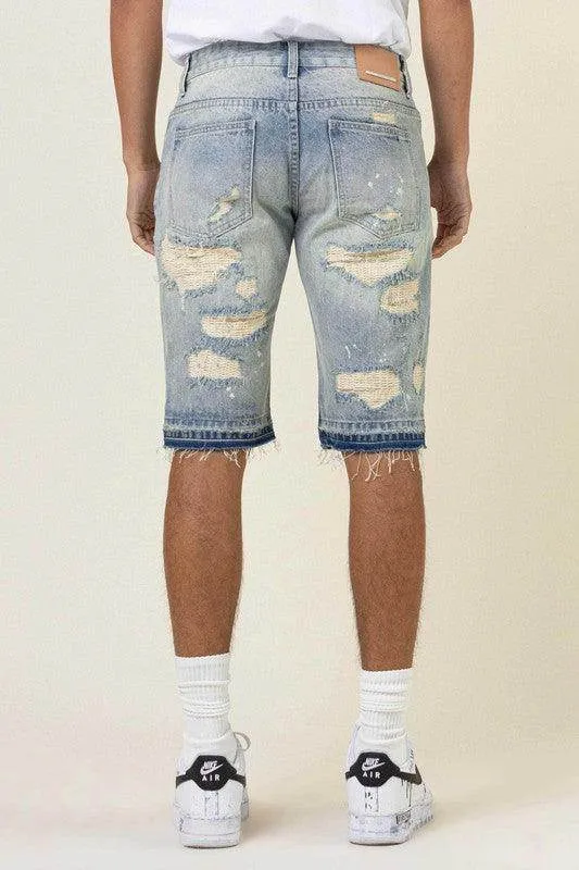 Mens Heavy Rip And Repair Released Hem Jean Shorts