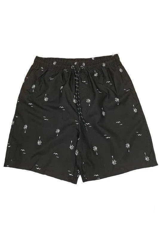 Mens Palm Tree Print Swim Shorts