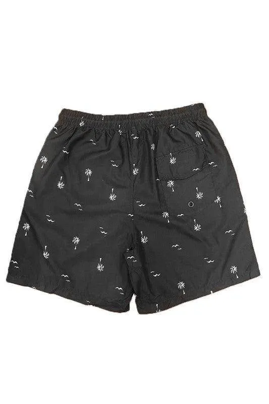 Mens Palm Tree Print Swim Shorts