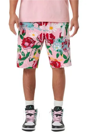 Mens Pink All Over Rose Bloom Print Shorts