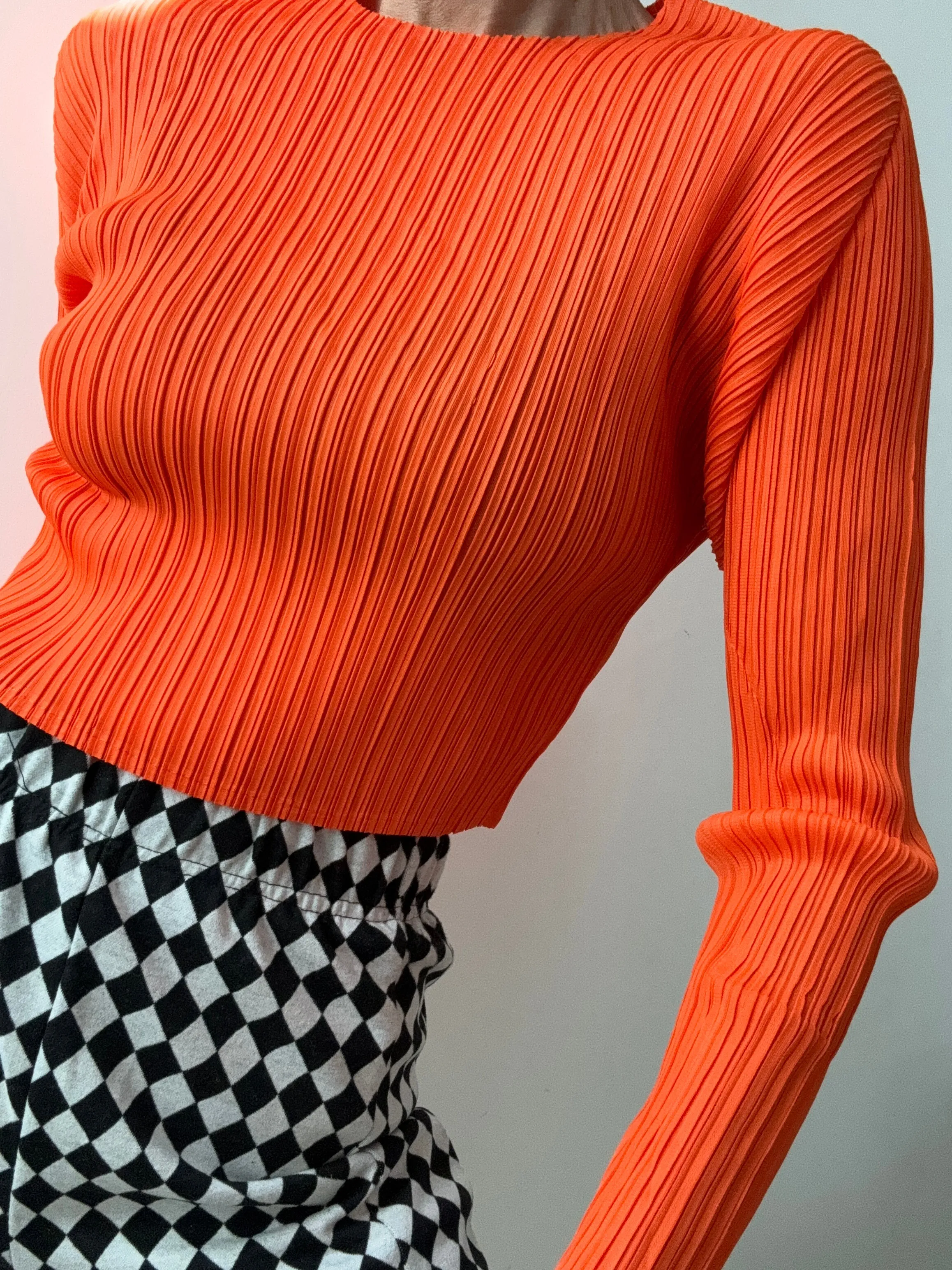 Pleat Me Long Sleeve Crop Top Tangerine