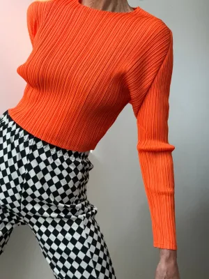Pleat Me Long Sleeve Crop Top Tangerine