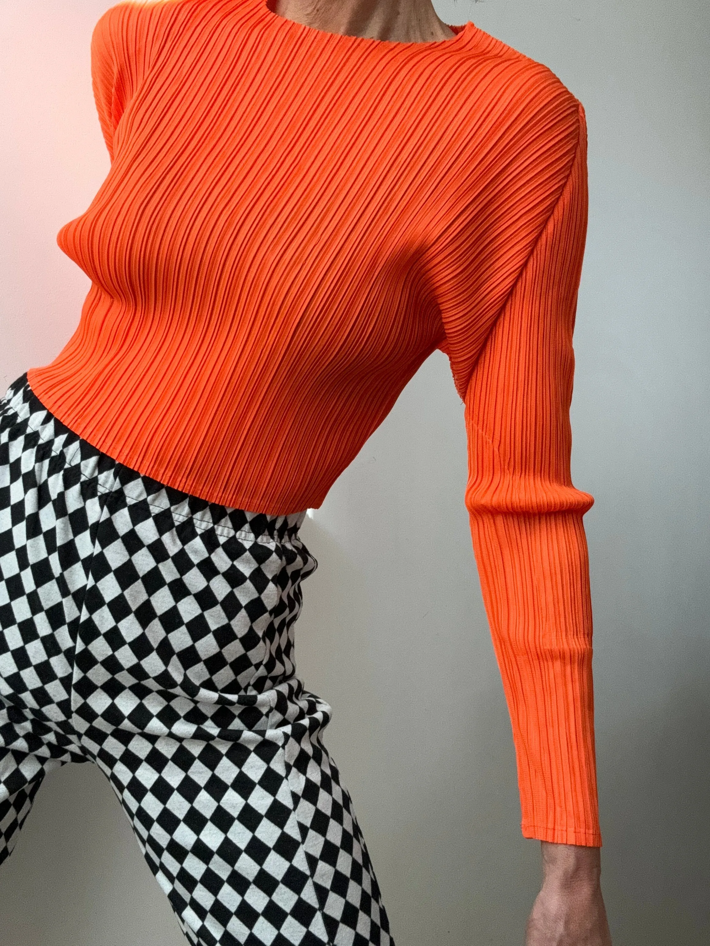 Pleat Me Long Sleeve Crop Top Tangerine
