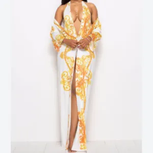 Printed Halterneck Design Swimsuit & Coats Sets Women Swimwear Wholesale Vendors