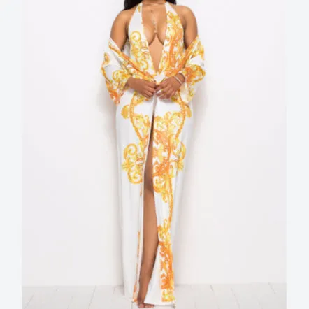 Printed Halterneck Design Swimsuit & Coats Sets Women Swimwear Wholesale Vendors