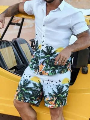 Summer Tropical Printed Men Hawaiian 2pc Sets Vacation US size