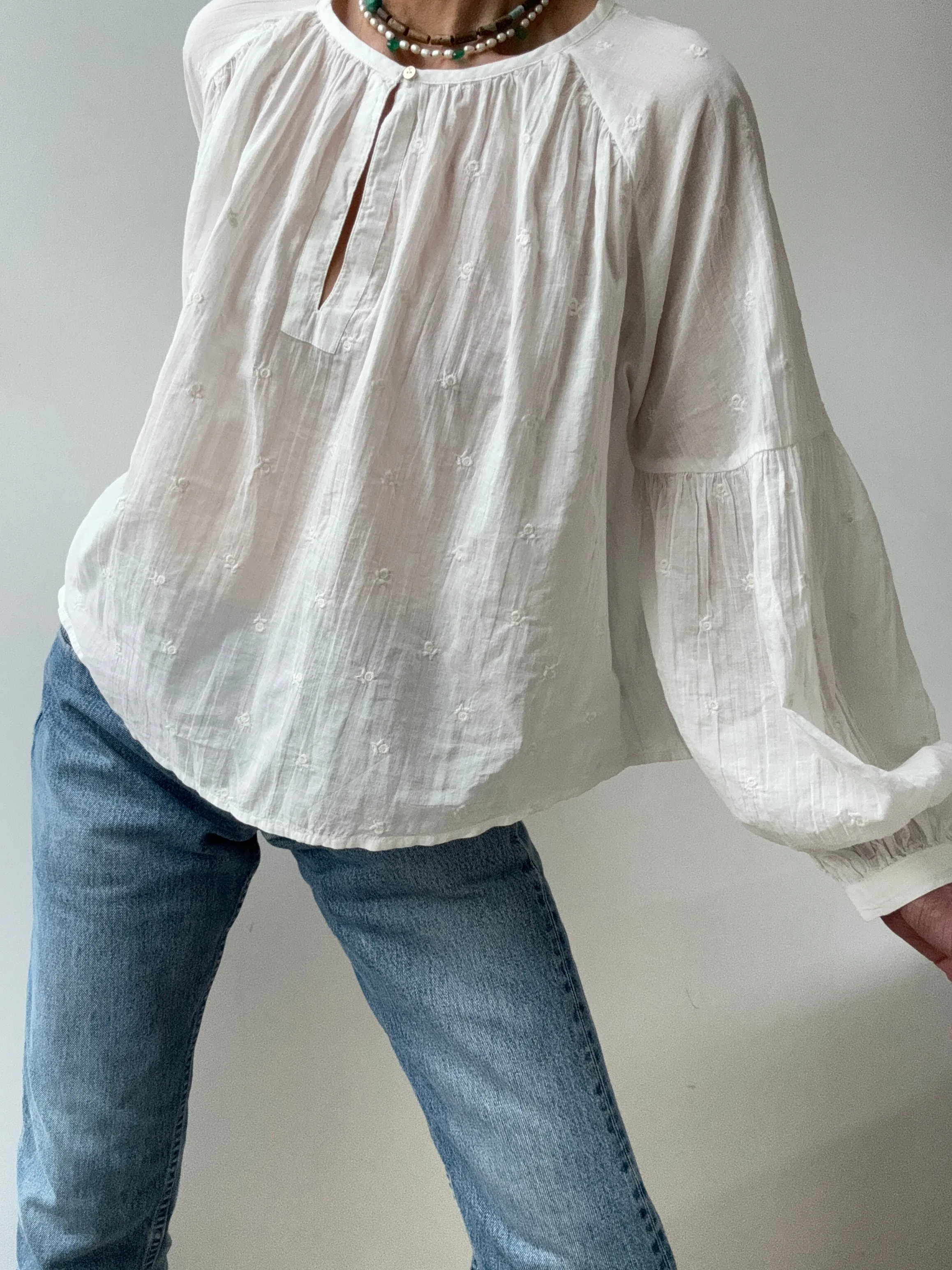 Voile Cotton Drop Shoulder Blouse White