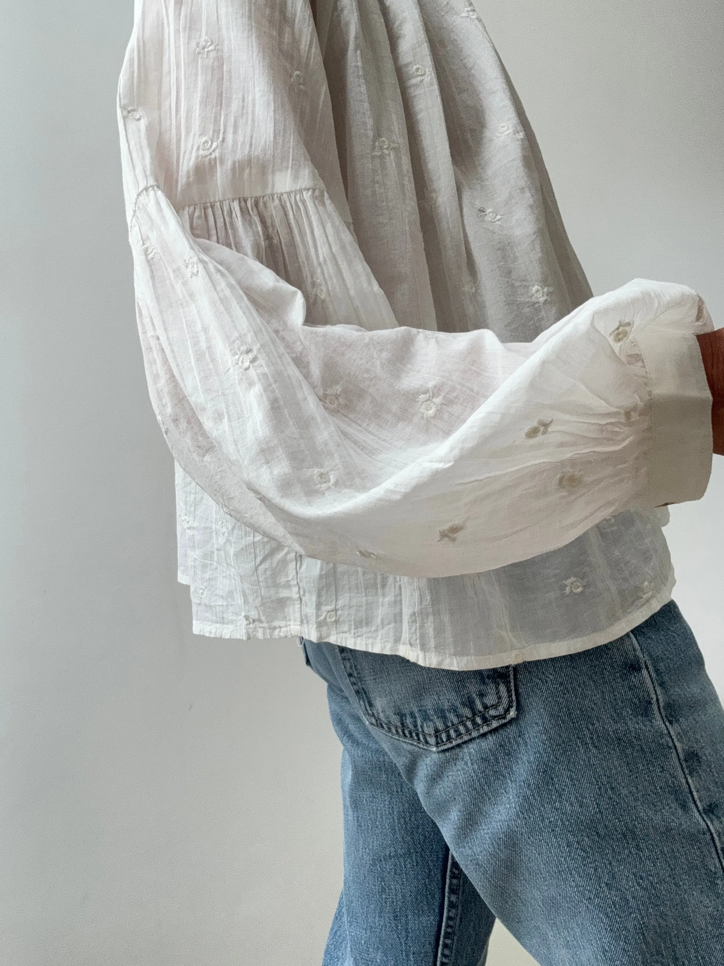 Voile Cotton Drop Shoulder Blouse White