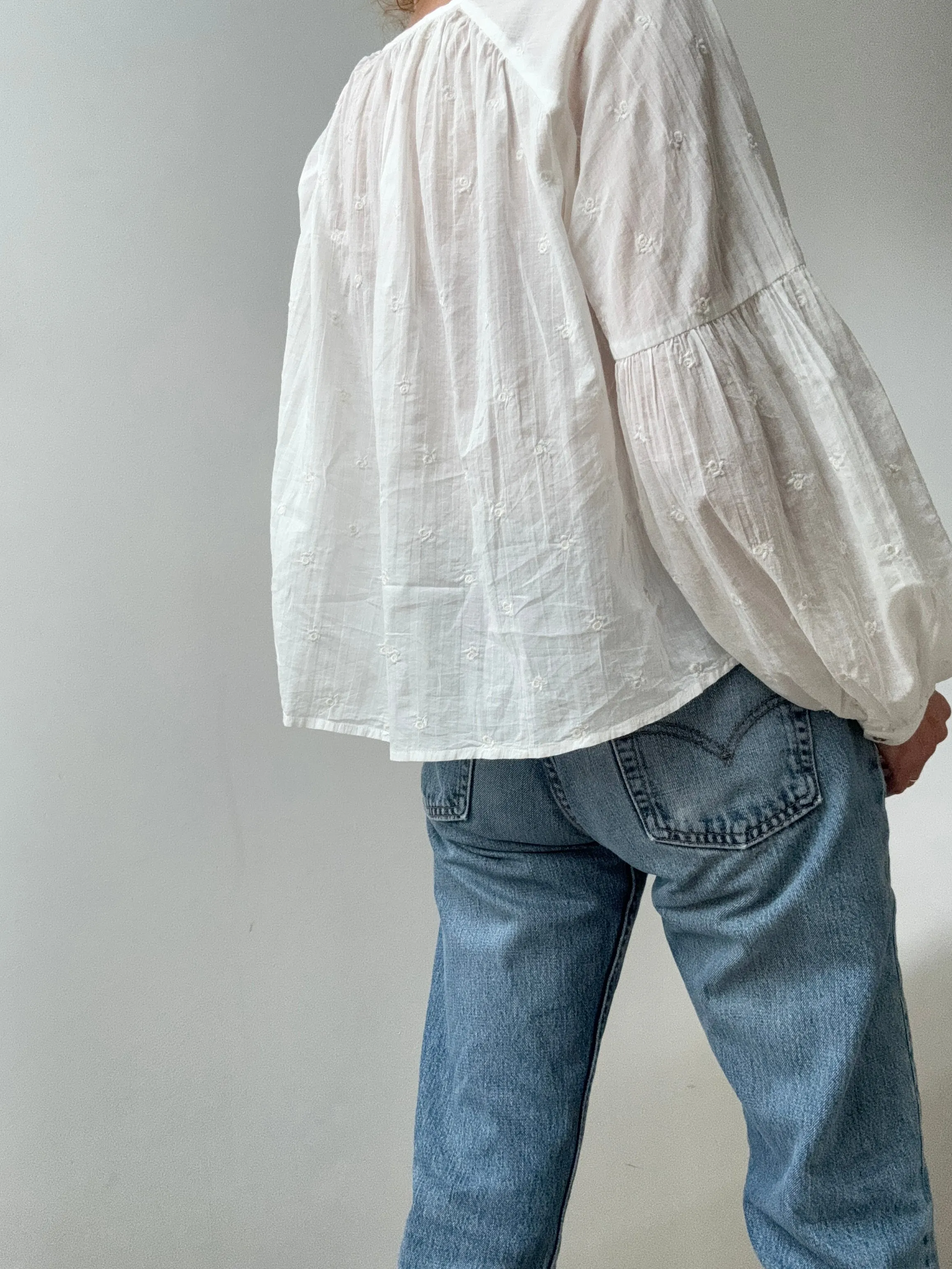 Voile Cotton Drop Shoulder Blouse White