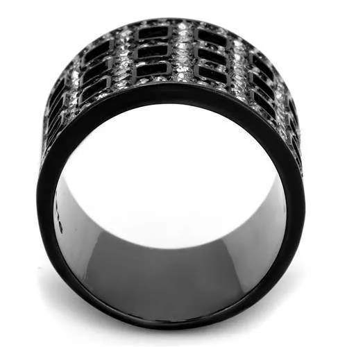 Womens Black Stainless Steel Synthetic Crystal Rings