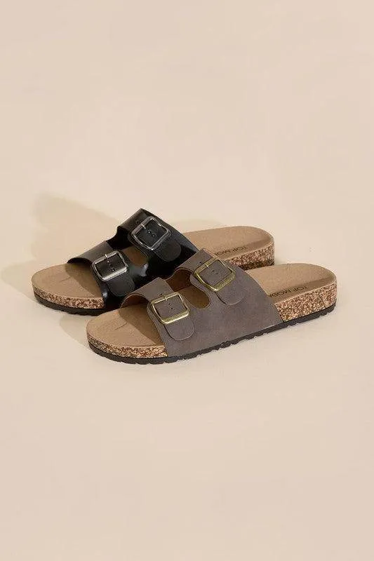Womens Buckle Strap Slides