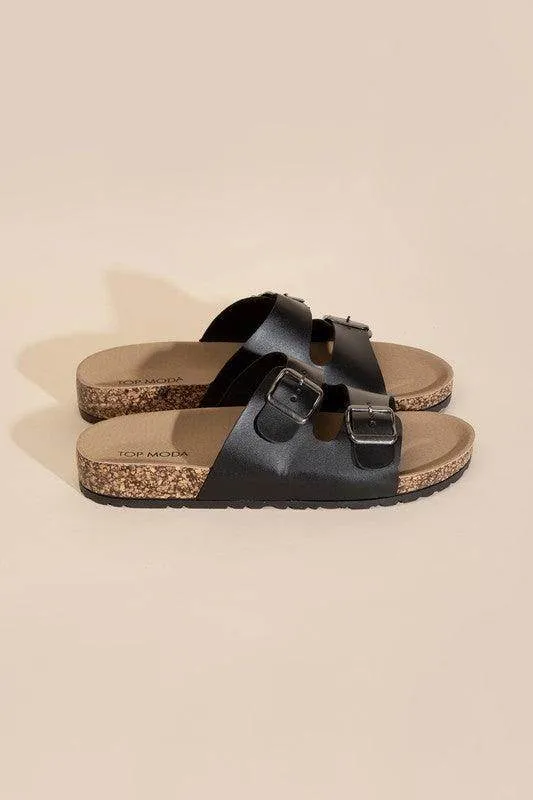 Womens Buckle Strap Slides