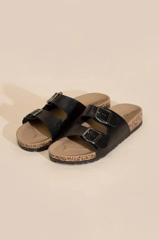 Womens Buckle Strap Slides