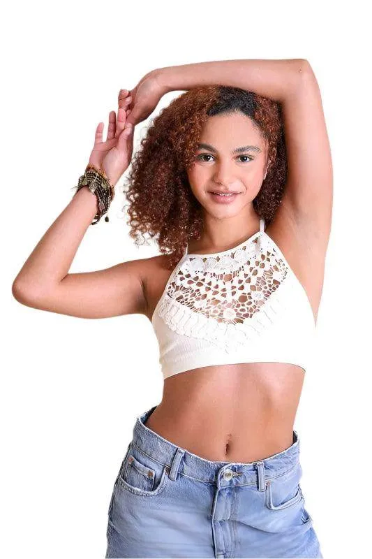 Womens Crochet Lace High Neck Bralette Top