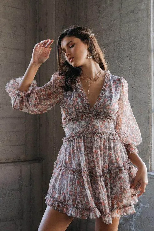 Womens Deep V Neck Ruffle Dress