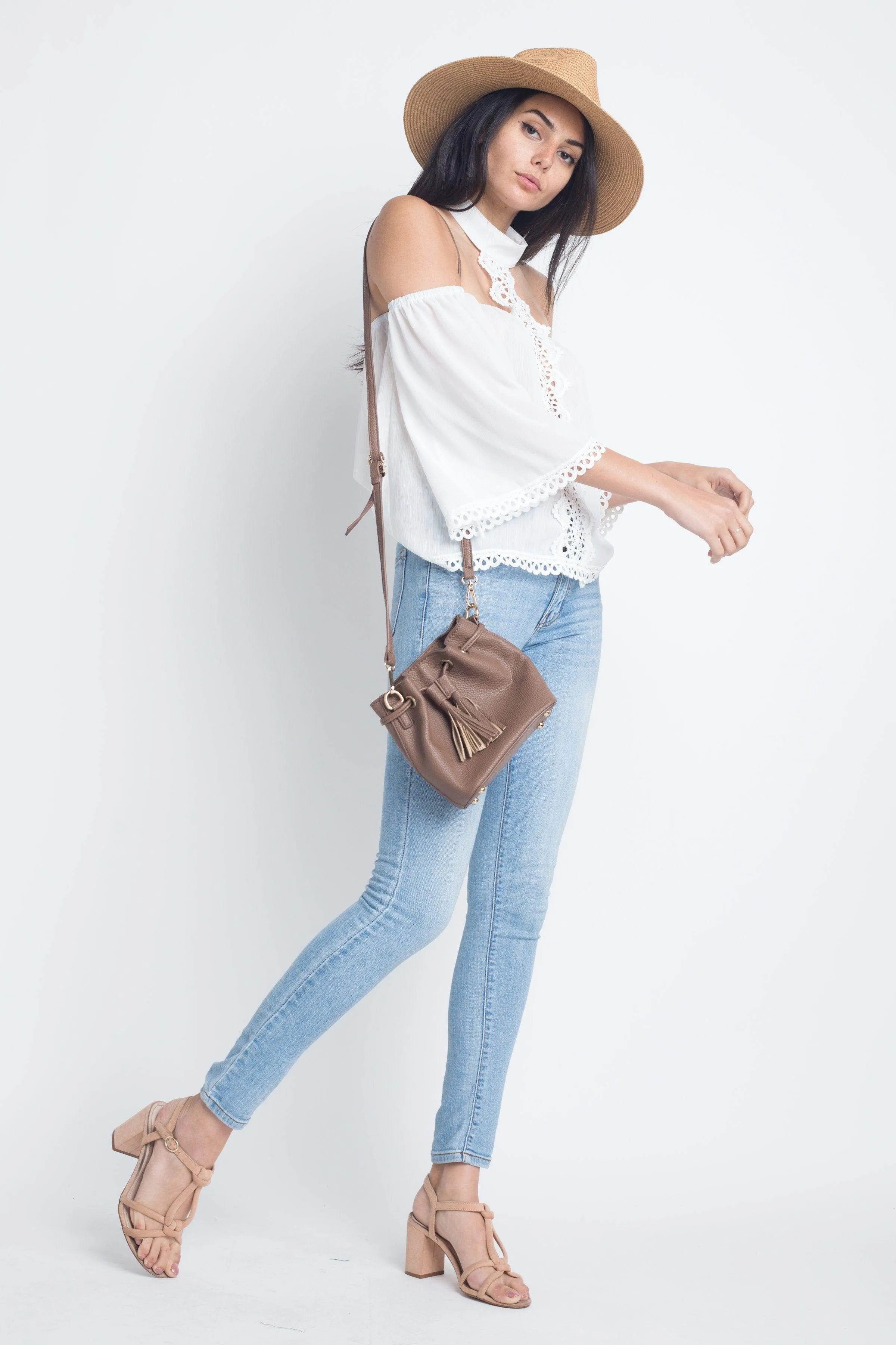 Womens High Neck Long Sleeve Crochet Top