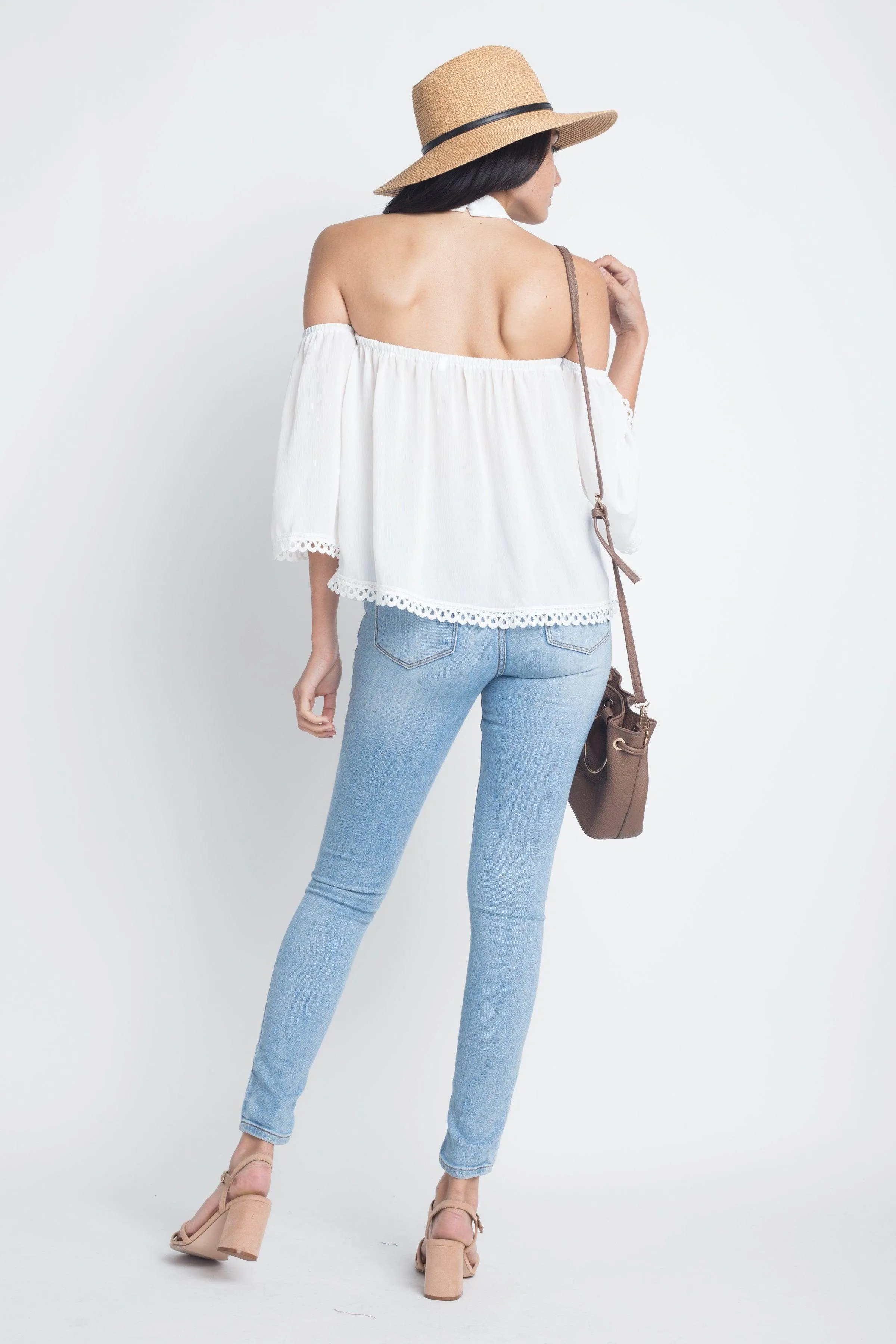 Womens High Neck Long Sleeve Crochet Top