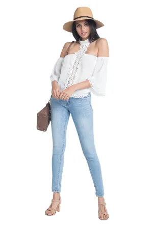 Womens High Neck Long Sleeve Crochet Top