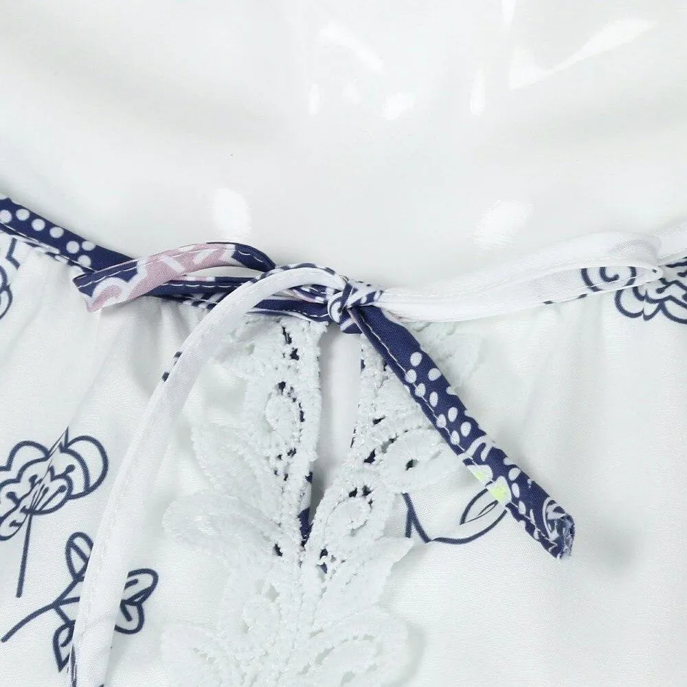 Womens Lace Blouses Summer Short Sleeve Tops Loose Shirt