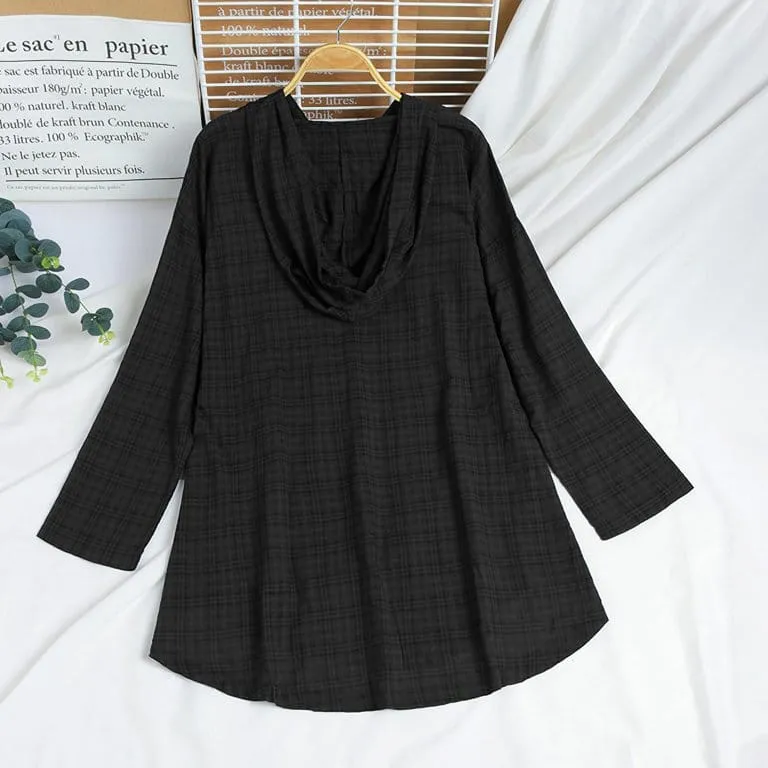 ZANZEA Womens Check Casual Hooded Long Sleeve Baggy Tops Shirts Blouses S2295223